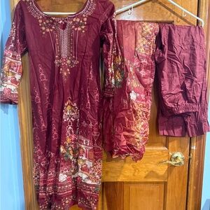 Maroon Embroidered Traditional Pajami Kurti